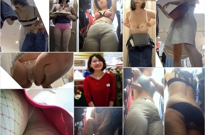 48 試着室お着替え 店員さん 赤ワンピ, 素人娘達の着替えリメイク　セットVol.3, 素人娘達の着替えリメイク　セット, 【乳首ちら】ヨガウェア試着室で着替える女の子の上半身があらわになったところを隠し撮り