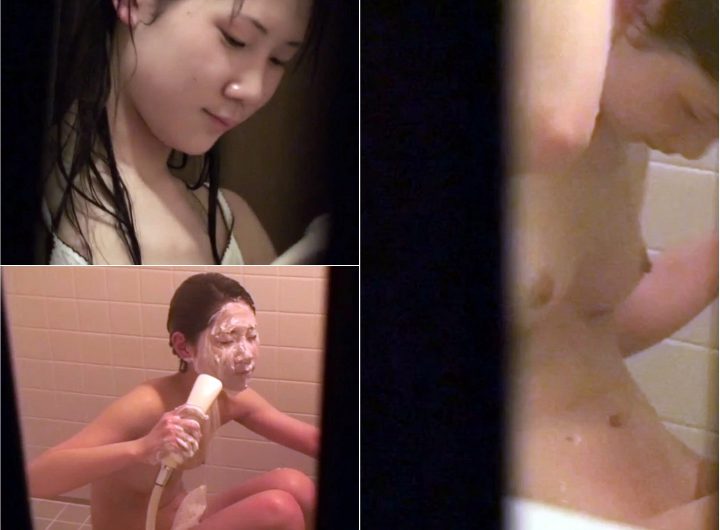 夜の住宅街で民家の風呂を覗き見