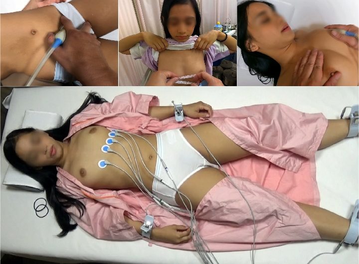 内科検診　乳首をいじられるJK　子宮を触診されモジモジする