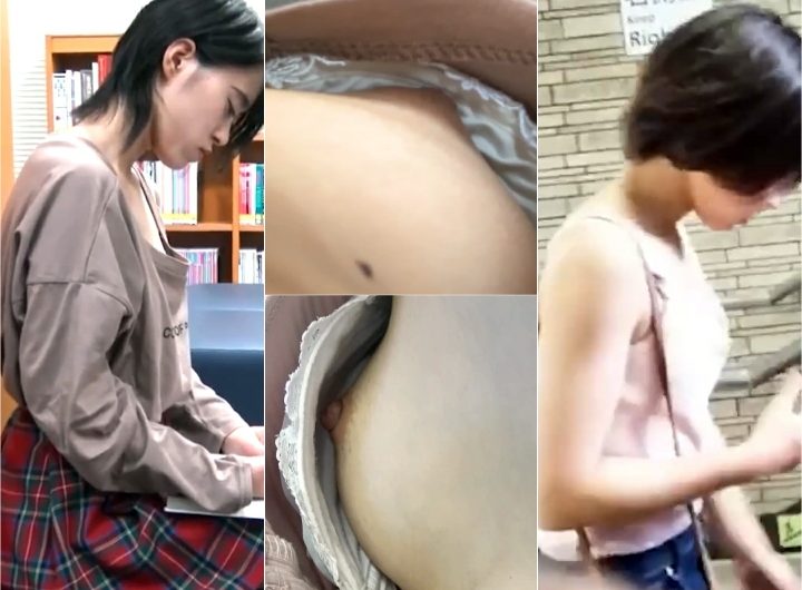 図書館で知的な美女の乳首を上から眺める至福のとき 。。。