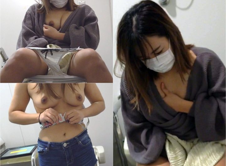 【トイレオナ】推定Eカップのエロ乳首女子、激しい指使いのオナニーでトイレの中でガチイキ‼